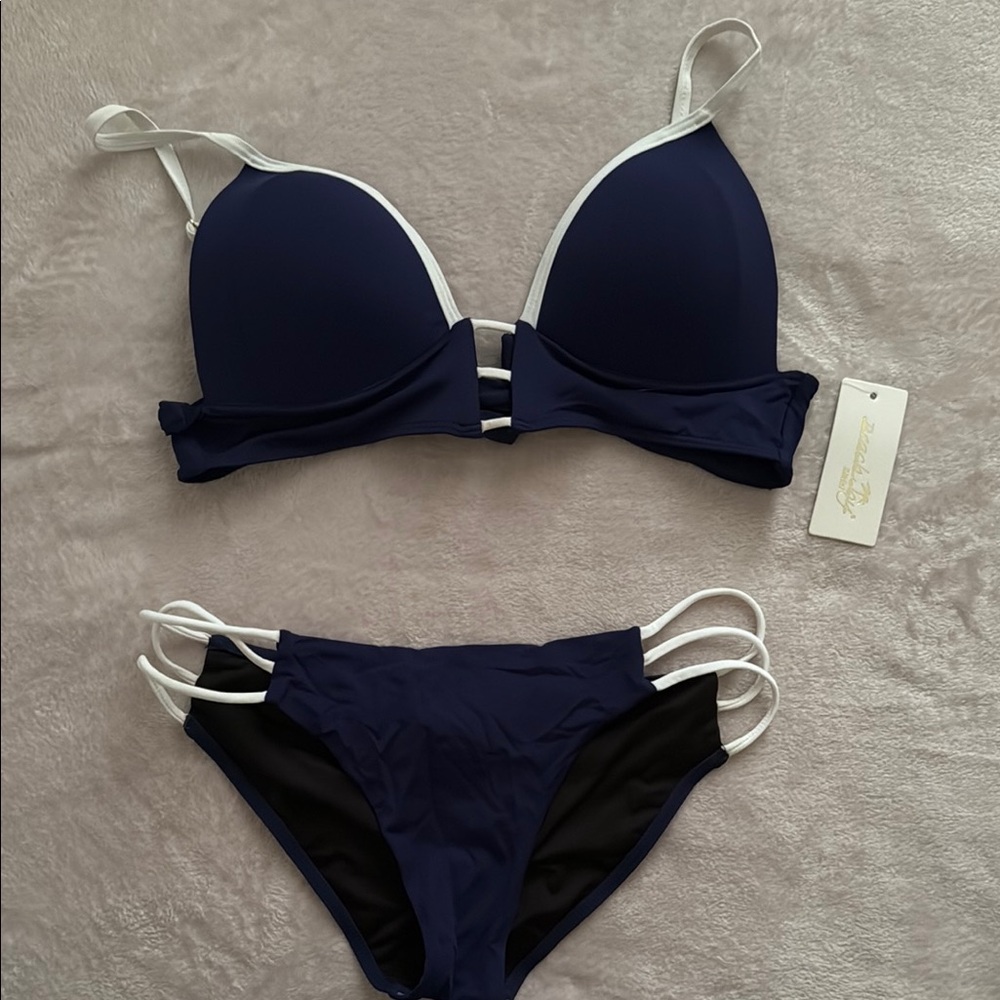 Elegant Navy and White Bikini Set